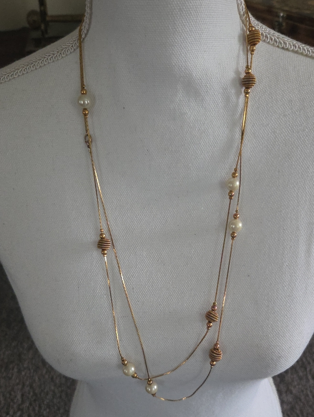 Gold-Tone Multi-Strand Pearl Accent Necklace
